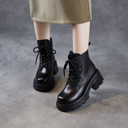Women's Minimalist Plain Leather Chunky Platform Boots