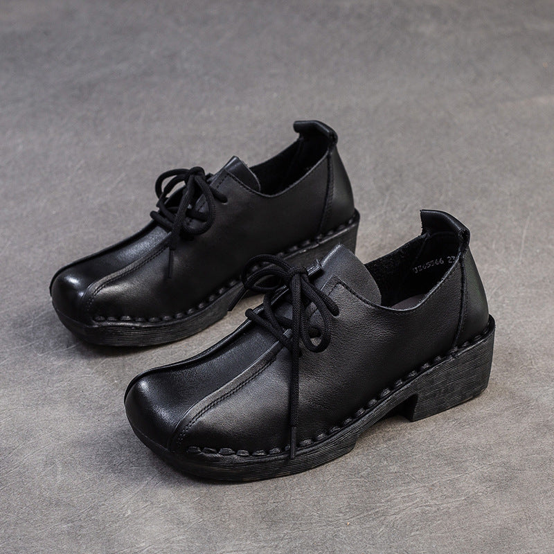 Women's Retro Leather Chunky Heel Casual Shoes-RAIIFY