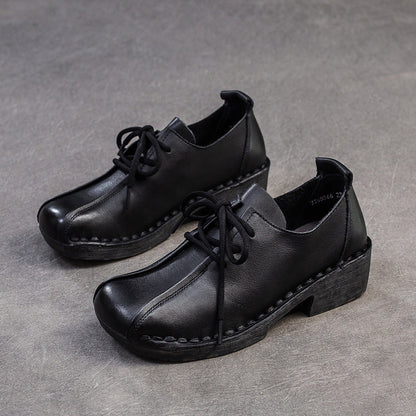 Women's Retro Leather Chunky Heel Casual Shoes-RAIIFY