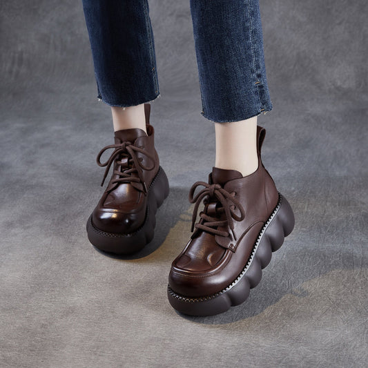 Women's Soft Leather Chunky Platform Ankle Boots