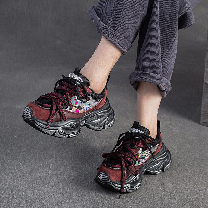 Women's Fashion Color-Blocked Breathable Platform Sneakers