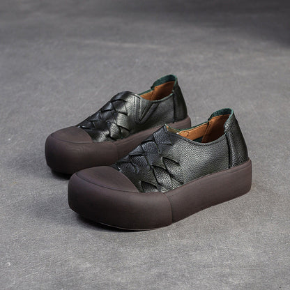 Women's Vintage Leather Slip-on Platform Casual Shoes-RAIIFY