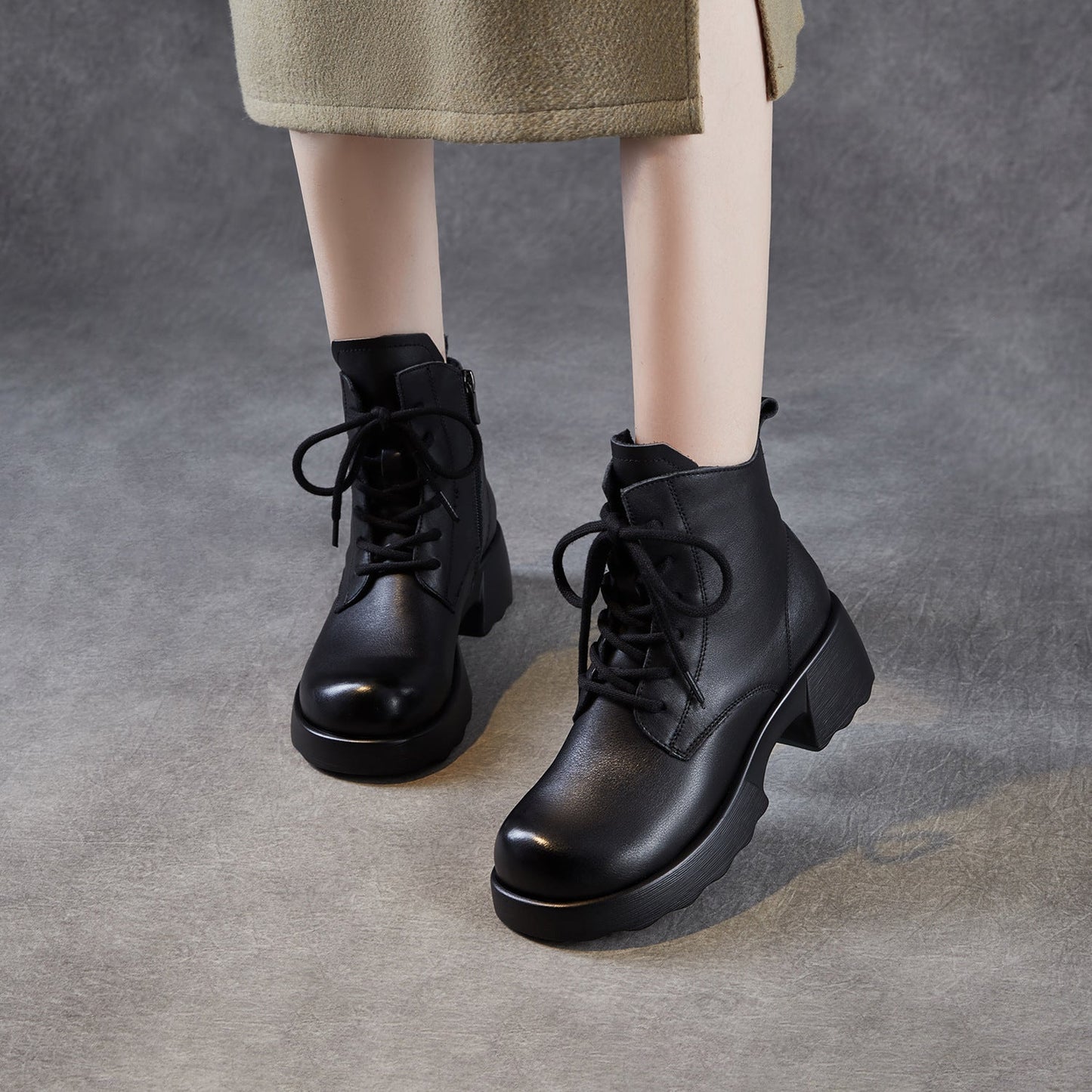 Women's Soft Breathable Leather Low Heel Ankle Boots