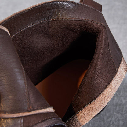 Women's Retro Leather Low Block Ankle Boots