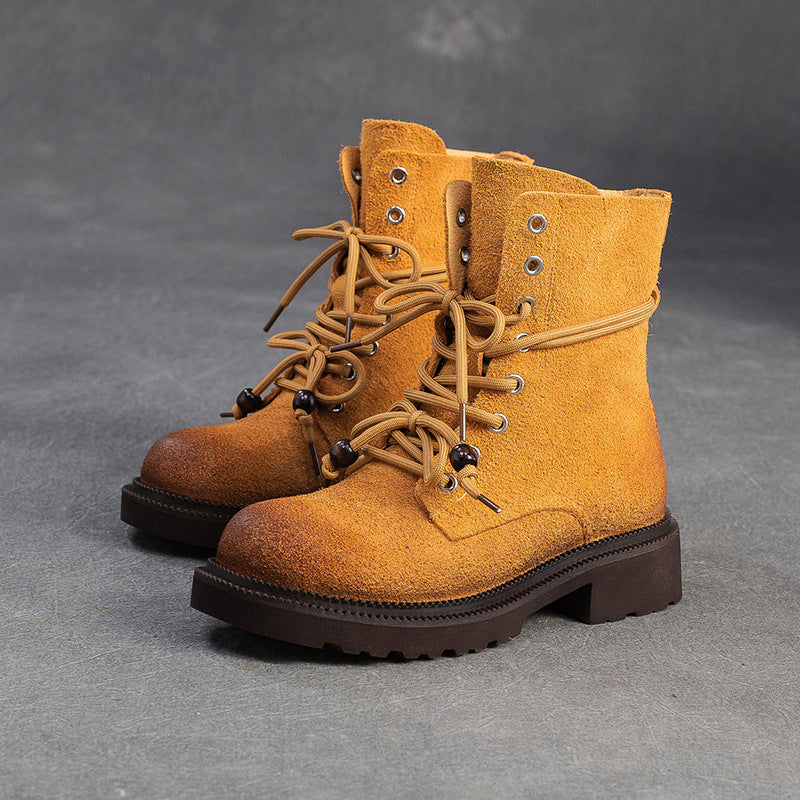 Women's Vintage Plain Leather Casual Lace-up Boots-RAIIFY
