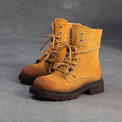 Women's Vintage Plain Leather Casual Lace-up Boots-RAIIFY