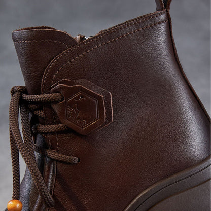 Women's Retro Leather Platform Casual Ankle Boots