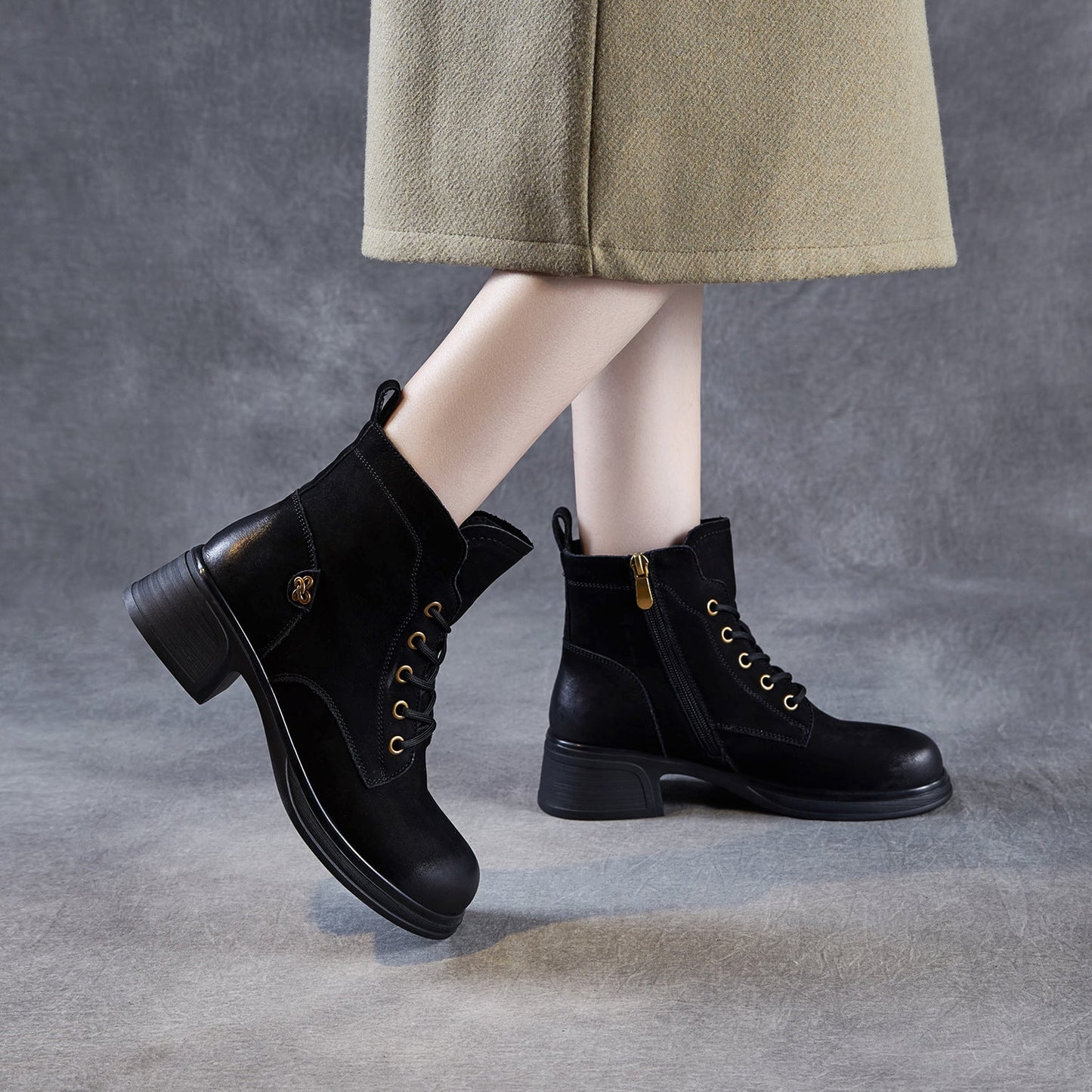 Women's Vintage Plain Leather Ankle Boots