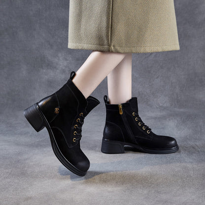 Women's Vintage Plain Leather Ankle Boots