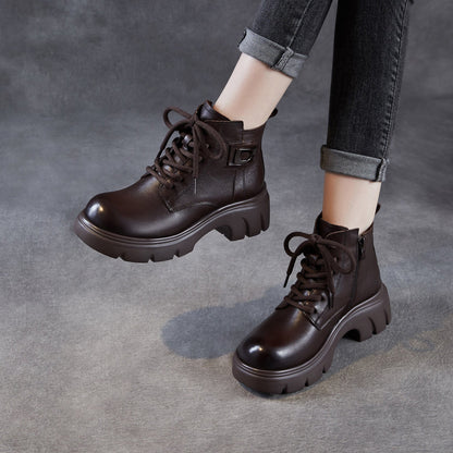 Women's Retro Leather Thick Soled Casual Ankle Boots