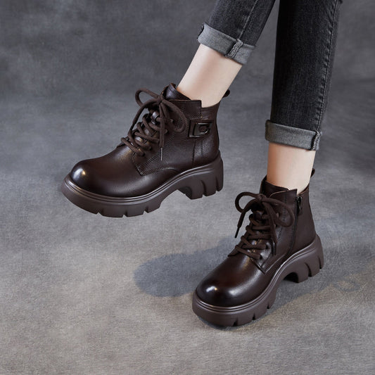 Women's Retro Leather Thick Soled Casual Ankle Boots