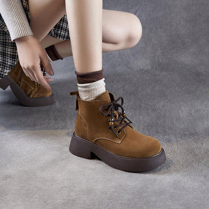 Women's Retro Plain Suede Platform Ankle Boots