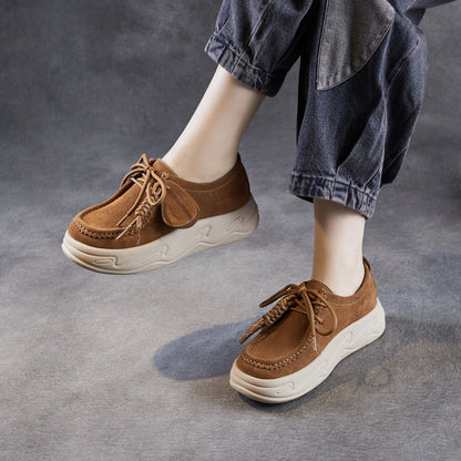 Women's Plain Suede Leather Platform Casual Shoes