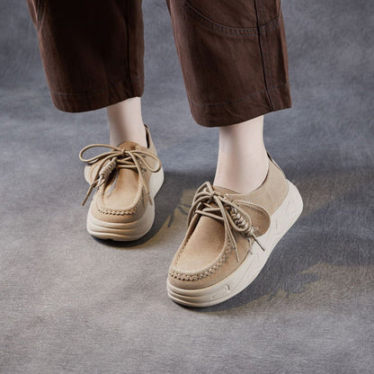 Women's Plain Suede Leather Platform Casual Shoes