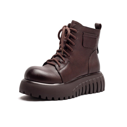 Women's Vintage Leather Casual Platform Boots