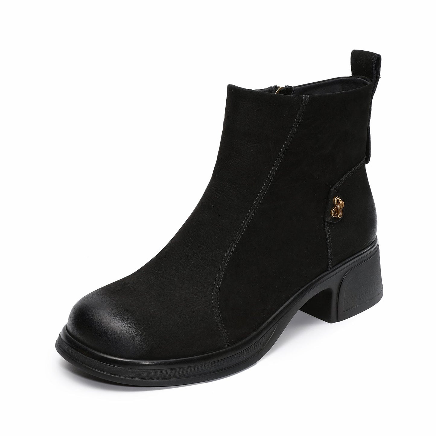 Women's Vintage Leather Chunky Heel Ankle Boots-RAIIFY