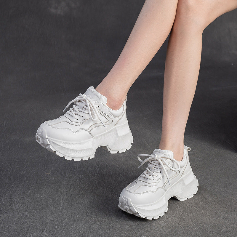 Women's Plain Quilted Leather Chunky Platform Sneakers