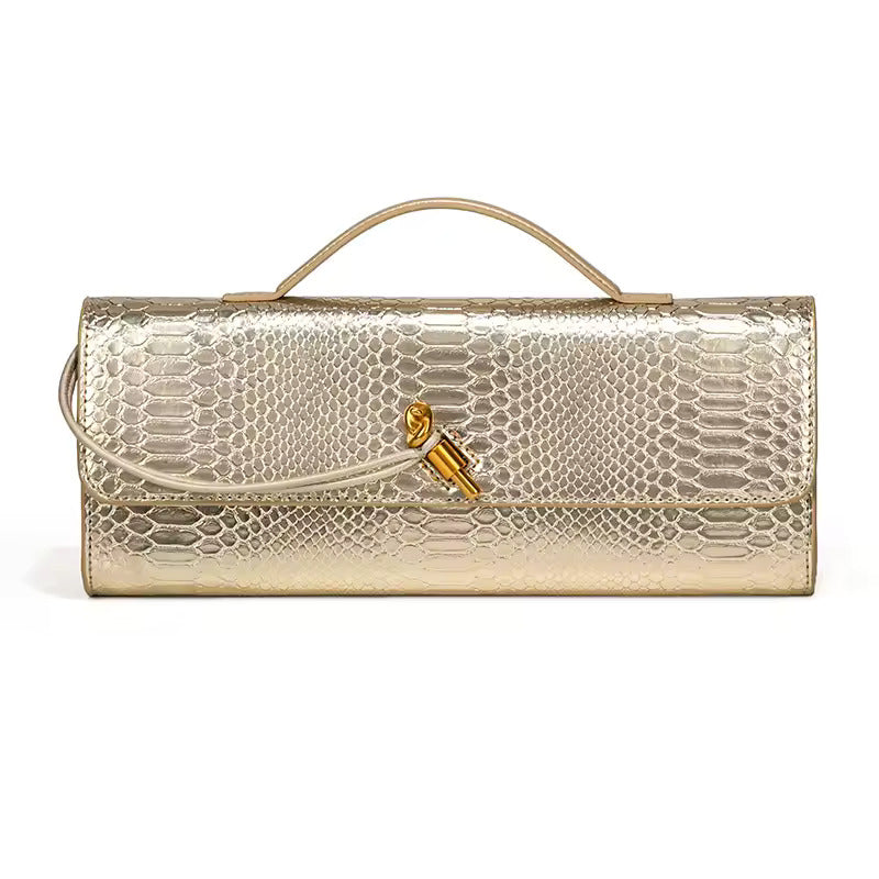 Serenaya Luxe Clutch: Elegant Crocodile-Embossed Evening Handbag