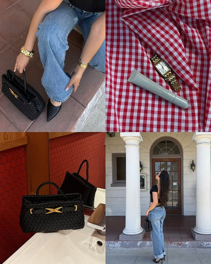 Chic Amara Braided Tote with Elegant Gold Accents