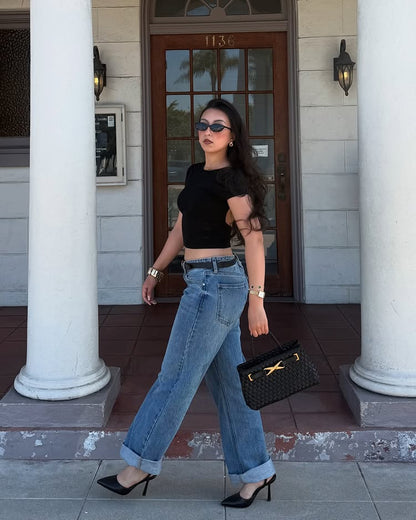 Chic Amara Braided Tote with Elegant Gold Accents