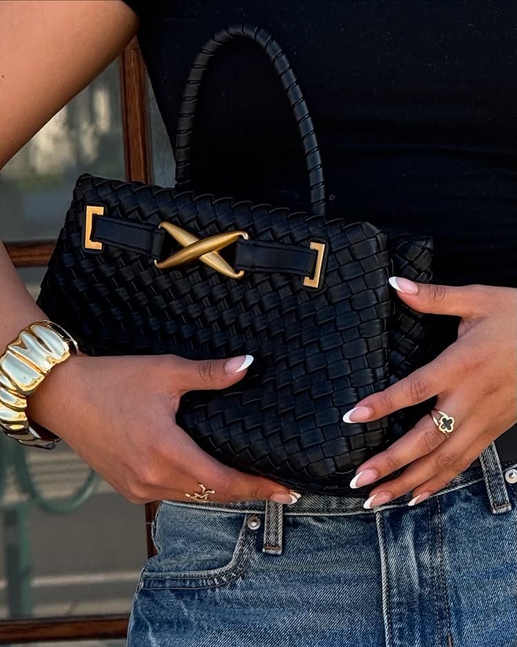 Chic Amara Braided Tote with Elegant Gold Accents