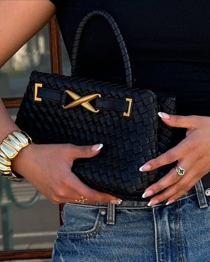 Chic Amara Braided Tote with Elegant Gold Accents