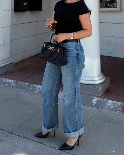 Chic Amara Braided Tote with Elegant Gold Accents