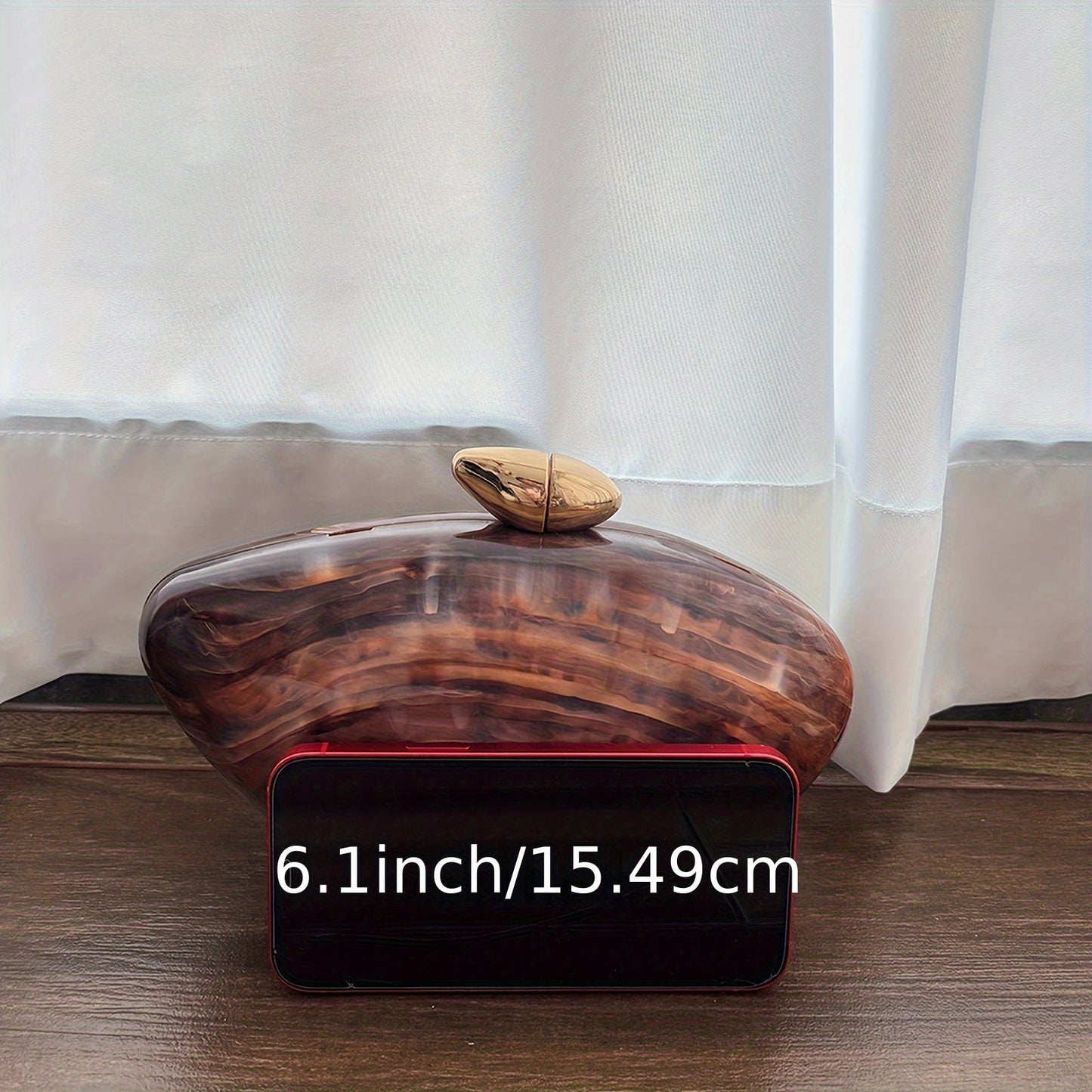 Minimalist Coffee Brown Acrylic Evening Bag with Pearl Chain Strap