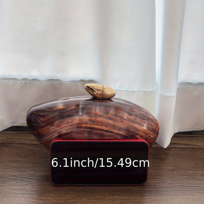 Minimalist Coffee Brown Acrylic Evening Bag with Pearl Chain Strap