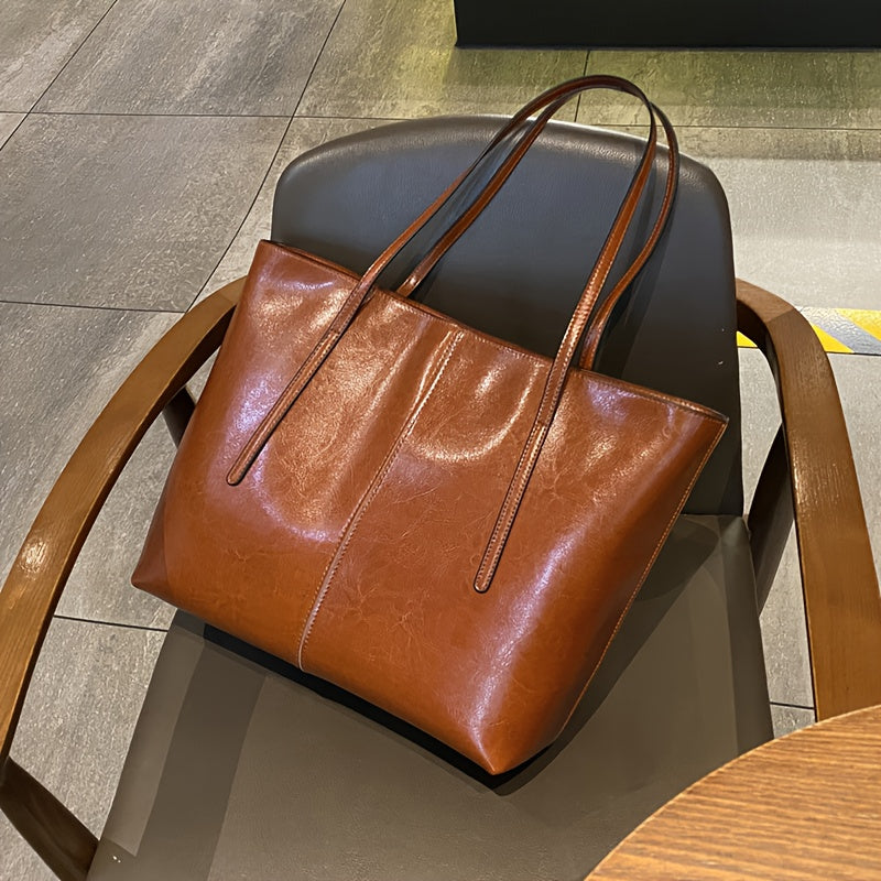 Elegant vintage red leather tote with large capacity design