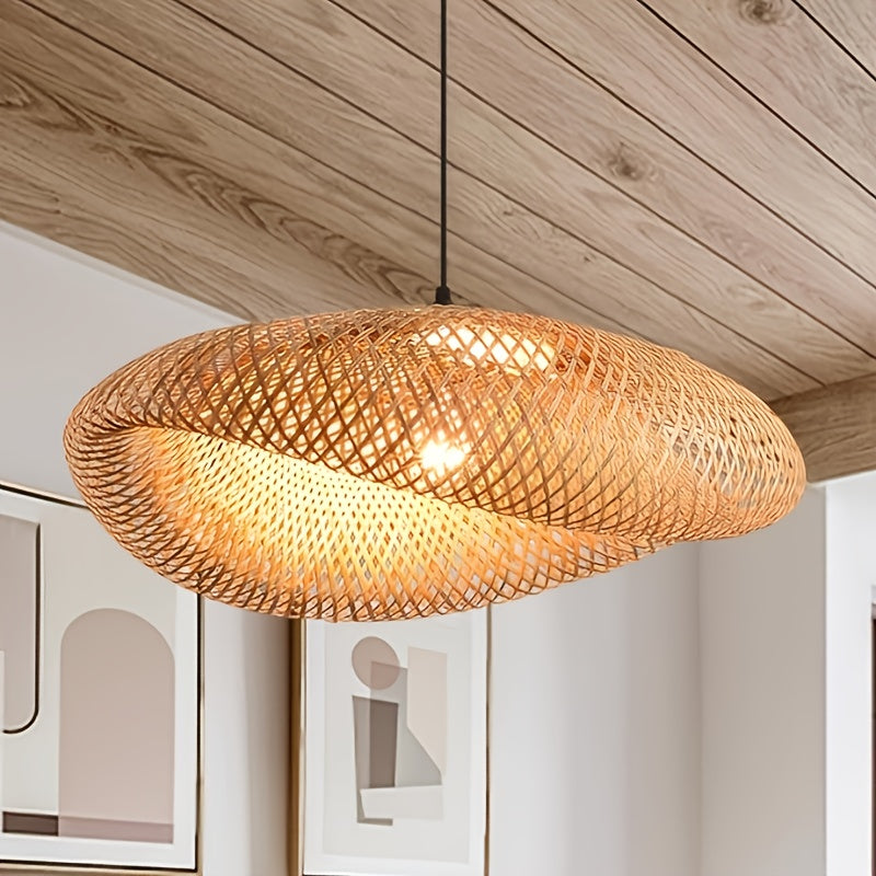 Hand-Woven Bamboo Pendant Light for Modern Farmhouse Style