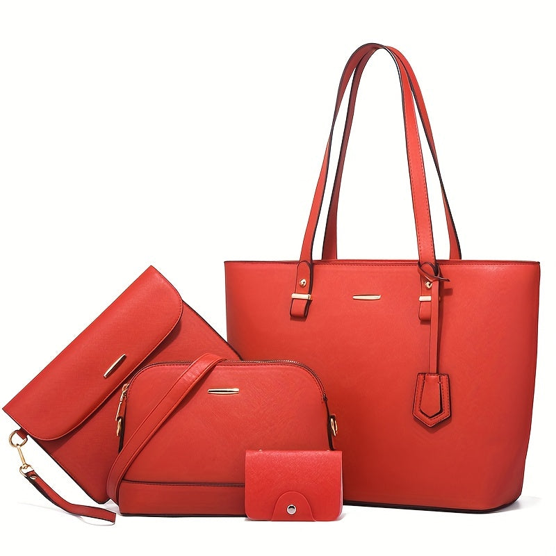 Chic 4-Piece Solid Color Tote Bag Set with Clutch