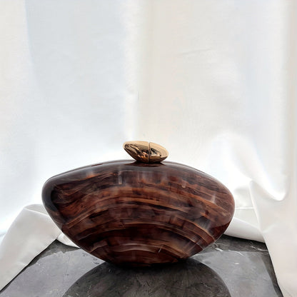 Minimalist Coffee Brown Acrylic Evening Bag with Pearl Chain Strap