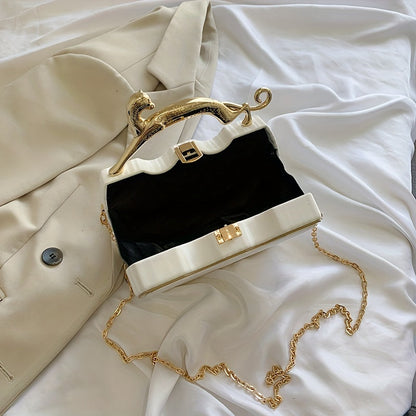Chic White Clip-On Bag with Gold Chain Strap for Daily Use