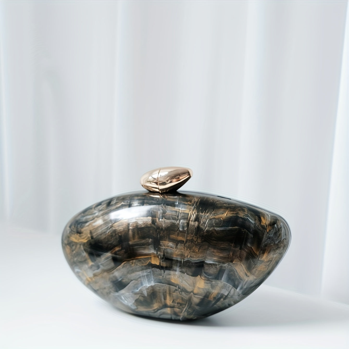 Minimalist Coffee Brown Acrylic Evening Bag with Pearl Chain Strap