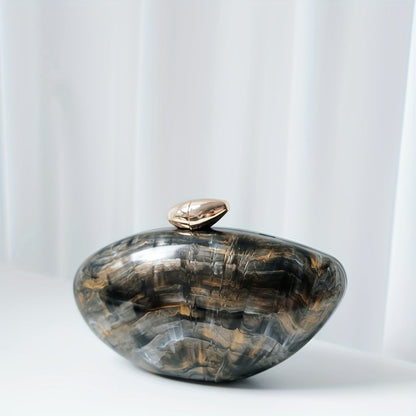 Minimalist Coffee Brown Acrylic Evening Bag with Pearl Chain Strap