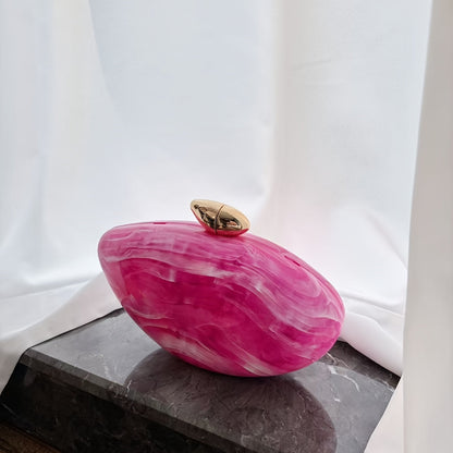 Minimalist Coffee Brown Acrylic Evening Bag with Pearl Chain Strap