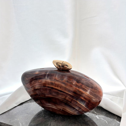 Minimalist Coffee Brown Acrylic Evening Bag with Pearl Chain Strap