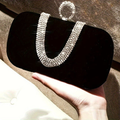 Glossy Red Sparkling Clutch Handbag with Detachable Chain Strap