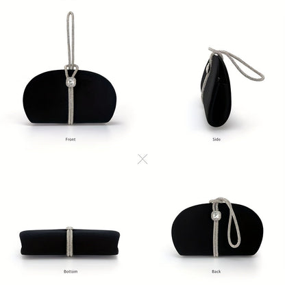 Elegant Black Corduroy Clutch with Sparkling Necklace Strap