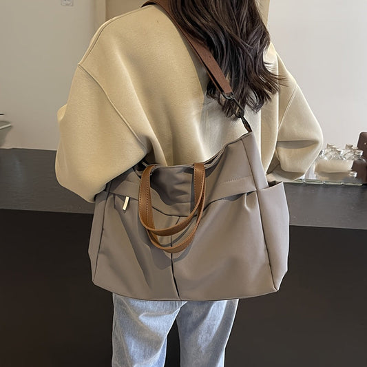 Chic Women's Nylon Tote Bag with Zip Closure and Pockets