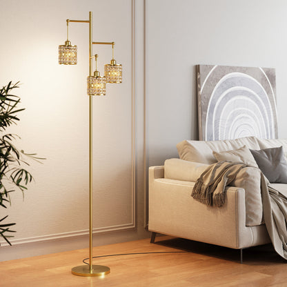 Modern Dimmable Standing Lamp with Glass Drum Lampshade