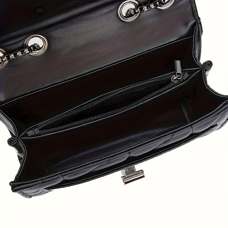 Chic Black Mini Plaid Crossbody Bag with Adjustable Strap