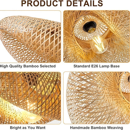 Hand-Woven Bamboo Pendant Light for Modern Farmhouse Style