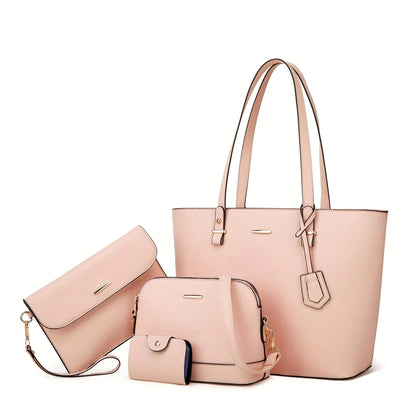 Chic 4-Piece Solid Color Tote Bag Set with Clutch