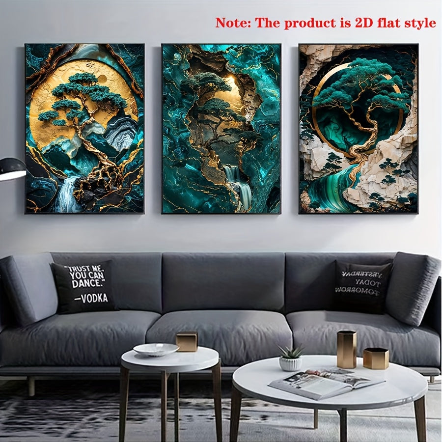 Elegant Jade Green Marble Canvas Art Set for Modern Decor