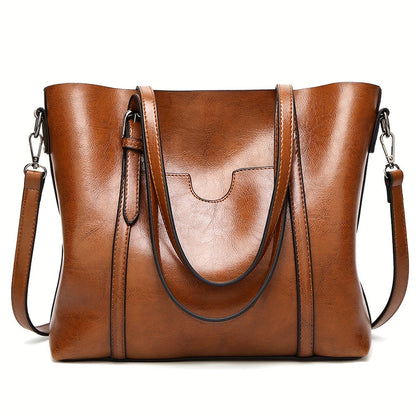 Retro Solid Color Tote: Luxury Commuter Handbag with Large Capacity
