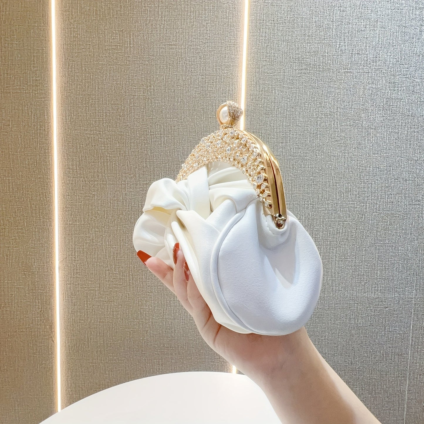 Elegant Mini Clutch with Rhinestone Crown and Removable Strap