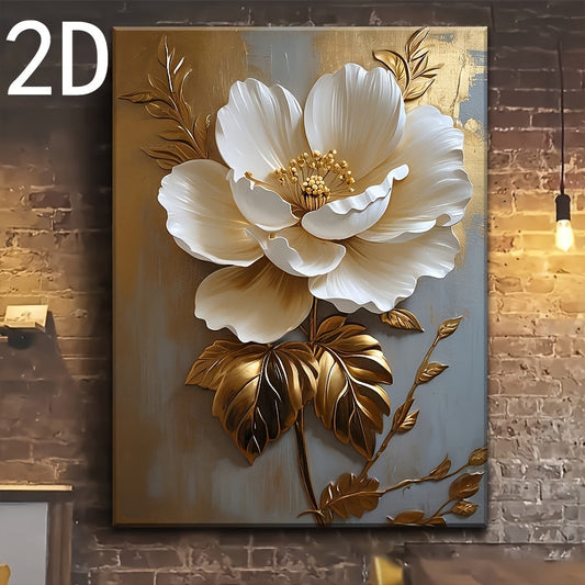 Elegant White Flower Oil Painting: Modern Abstract Wall Art