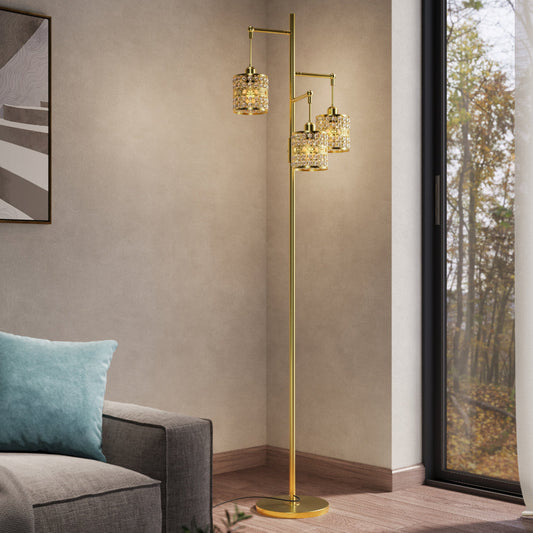 Modern Dimmable Standing Lamp with Glass Drum Lampshade